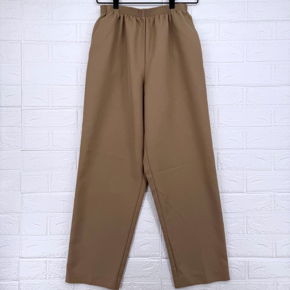 Alfred Dunner Pull On Pants Womens 12P Tan Elastic Waist Straight Leg Trousers